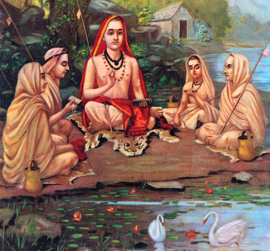 Sankaracharya (Shankara) mit Schülern